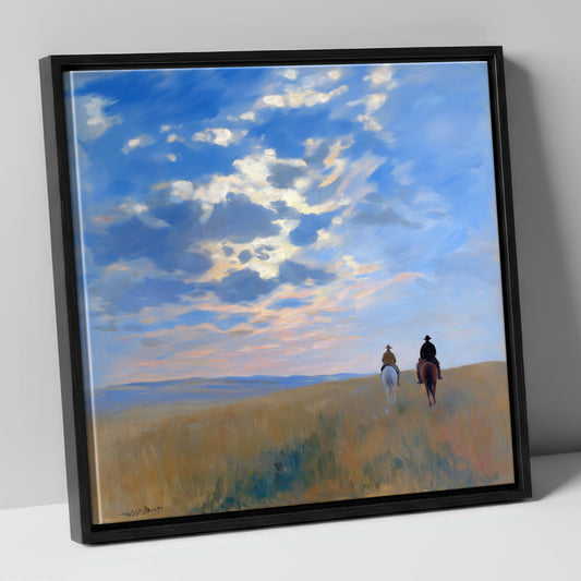 Towards the Horizon horse landscape canvas wall art in black frame