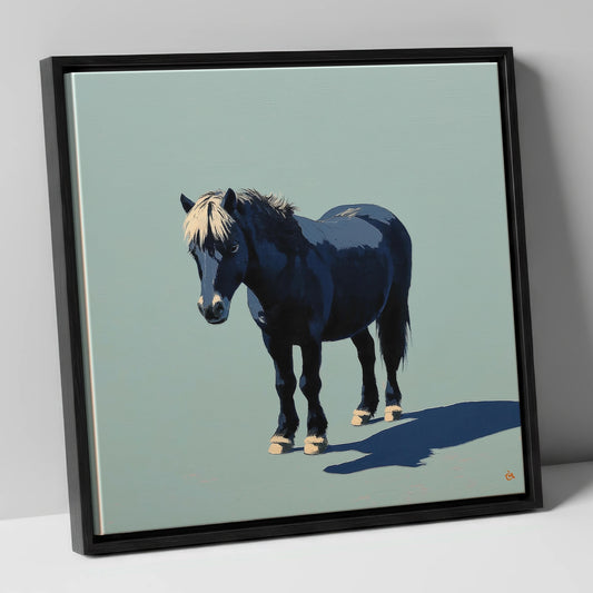 Midnight Blue Pony horse breed canvas wall art in black frame