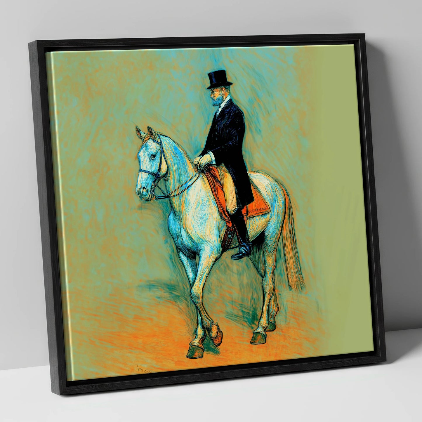The Classical Master dressage horse canvas wall art in black frame