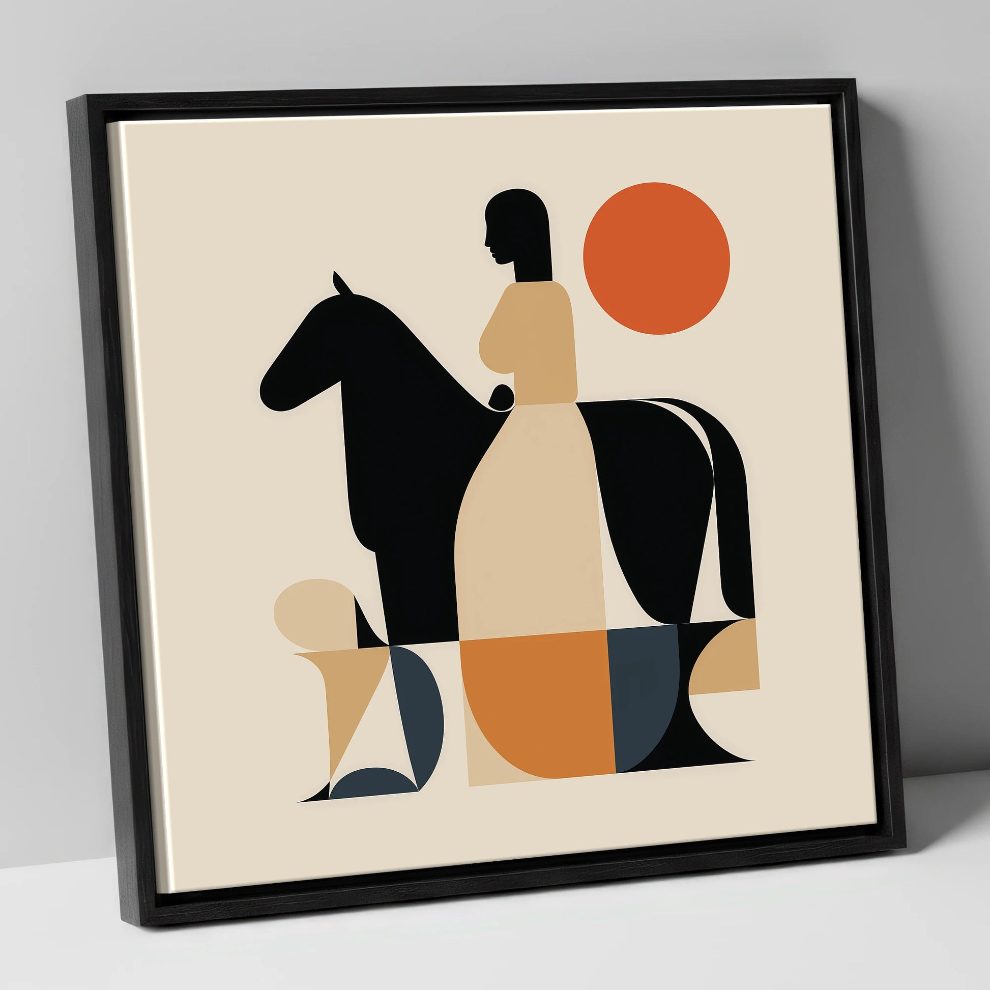 Harmony in Silhouette horse & rider canvas wall art in black frame