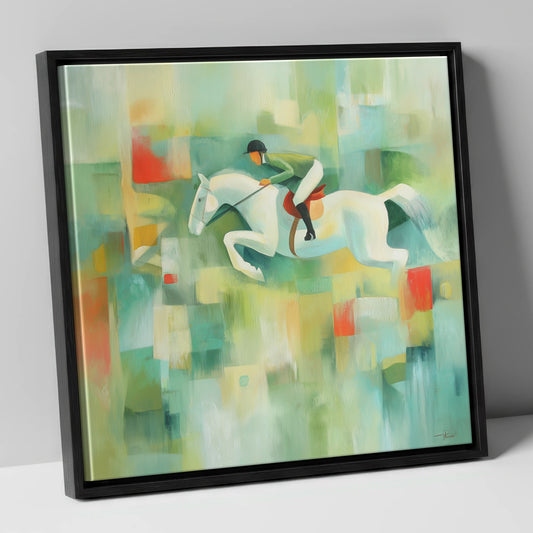 The Modern Leap show jumping horse canvas wall art in black frame