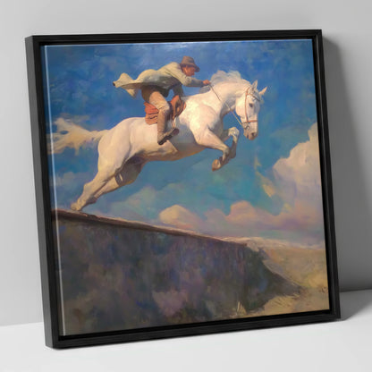 Skyward Bound show jumping horse canvas wall art in black frame