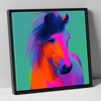 Neon Equine Spirit horse breed canvas wall art in black frame