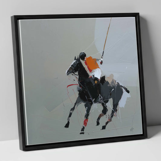 Dynamic Polo Strike polo horse canvas wall art in black frame