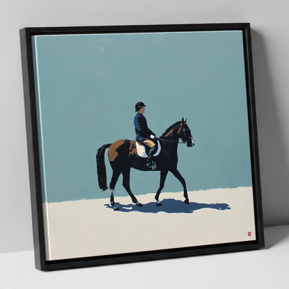 Serene Winter Dressage dressage horse canvas wall art in black frame