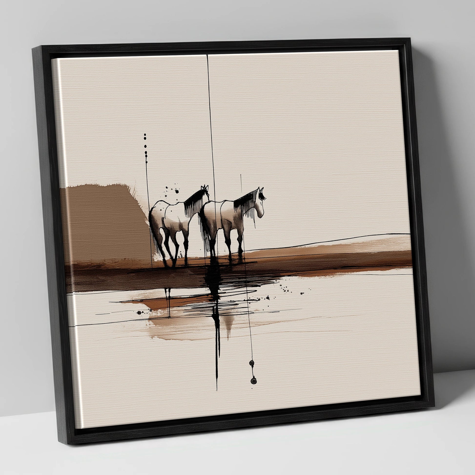 Silent Companions horse landscape canvas wall art in black frame