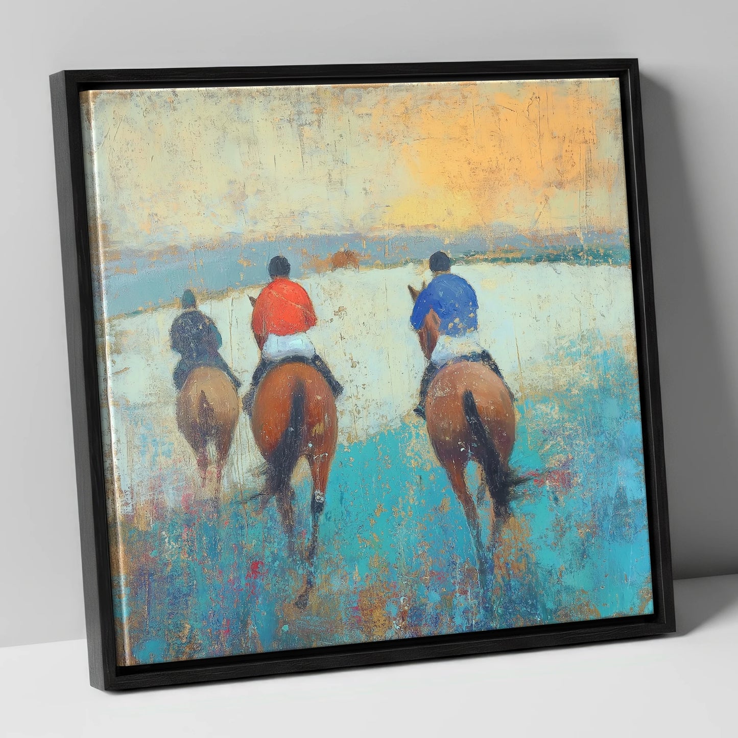Heading to the Start racing horse canvas wall art in black frame