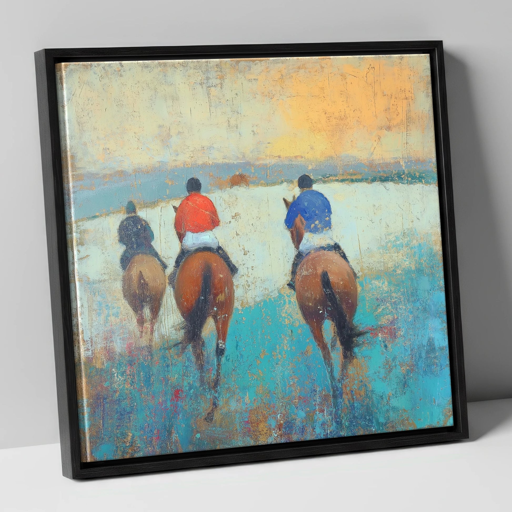 Heading to the Start racing horse canvas wall art in black frame