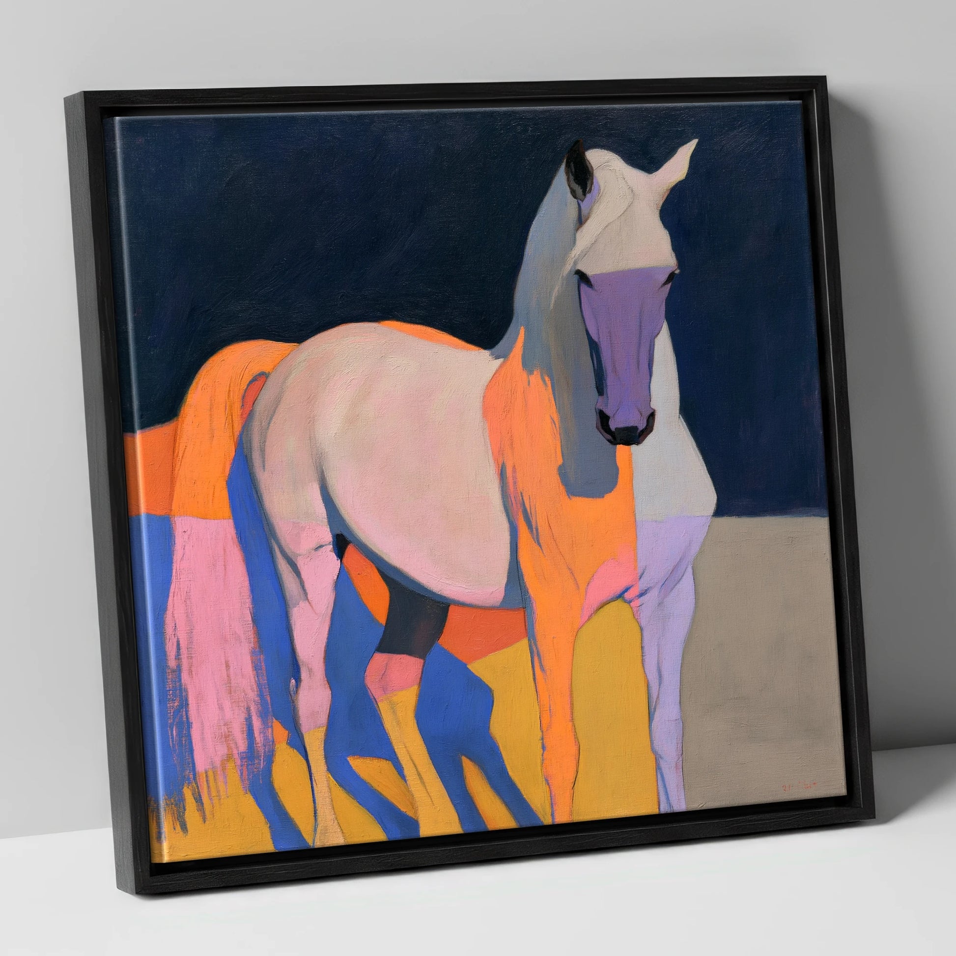 Colourful Abstract Grey Horse horse breed canvas wall art in black frame