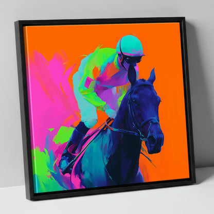Velocity in Colour racing horse canvas wall art in black frame