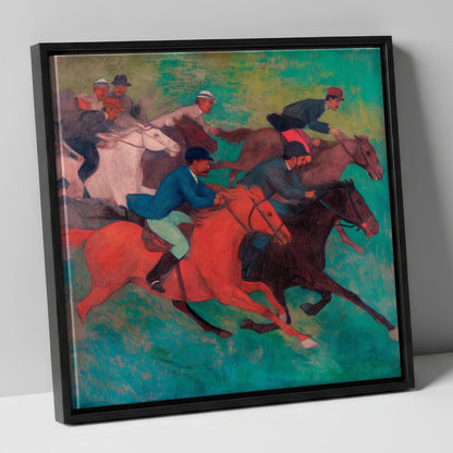 The Crimson Stride racing horse canvas wall art in black frame