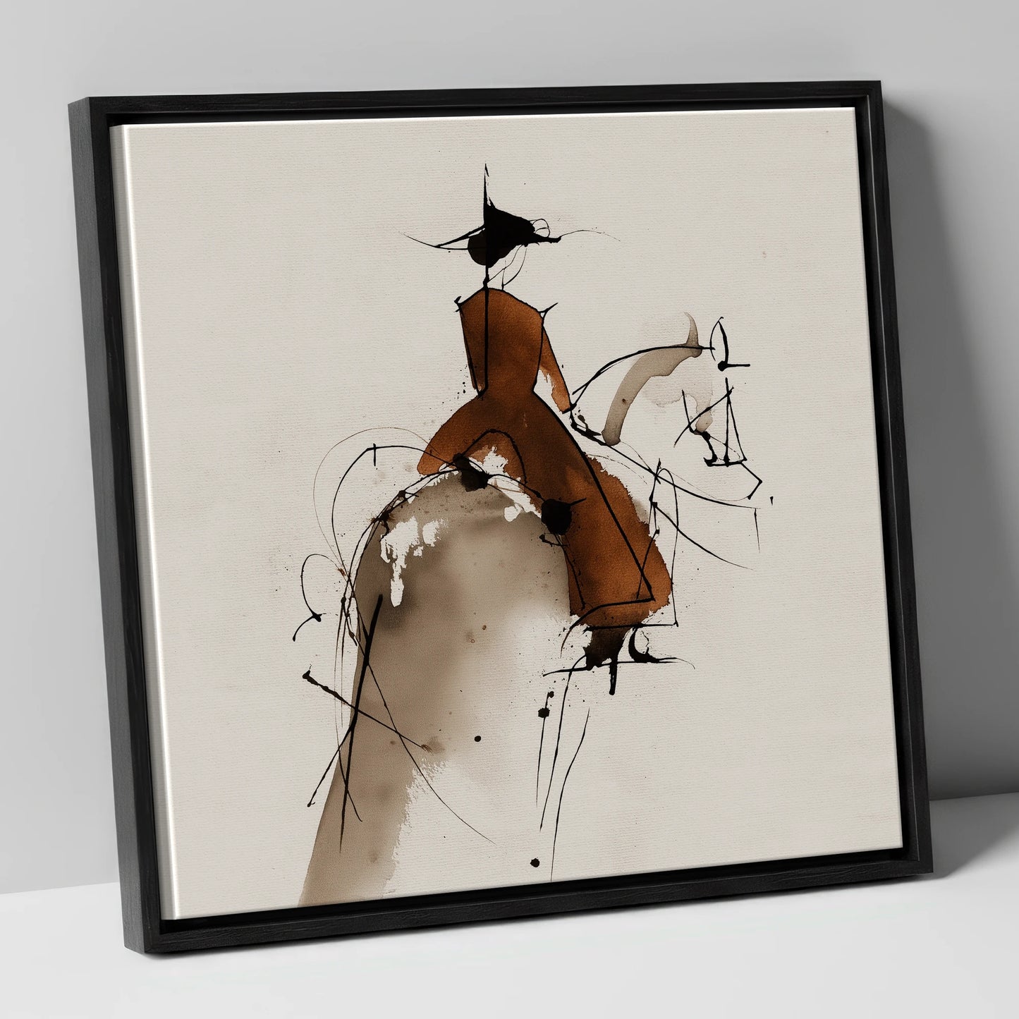 Classical Harmony horse & rider canvas wall art in black frame