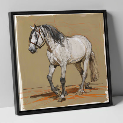 Spirited Grey Study horse breed canvas wall art in black frame