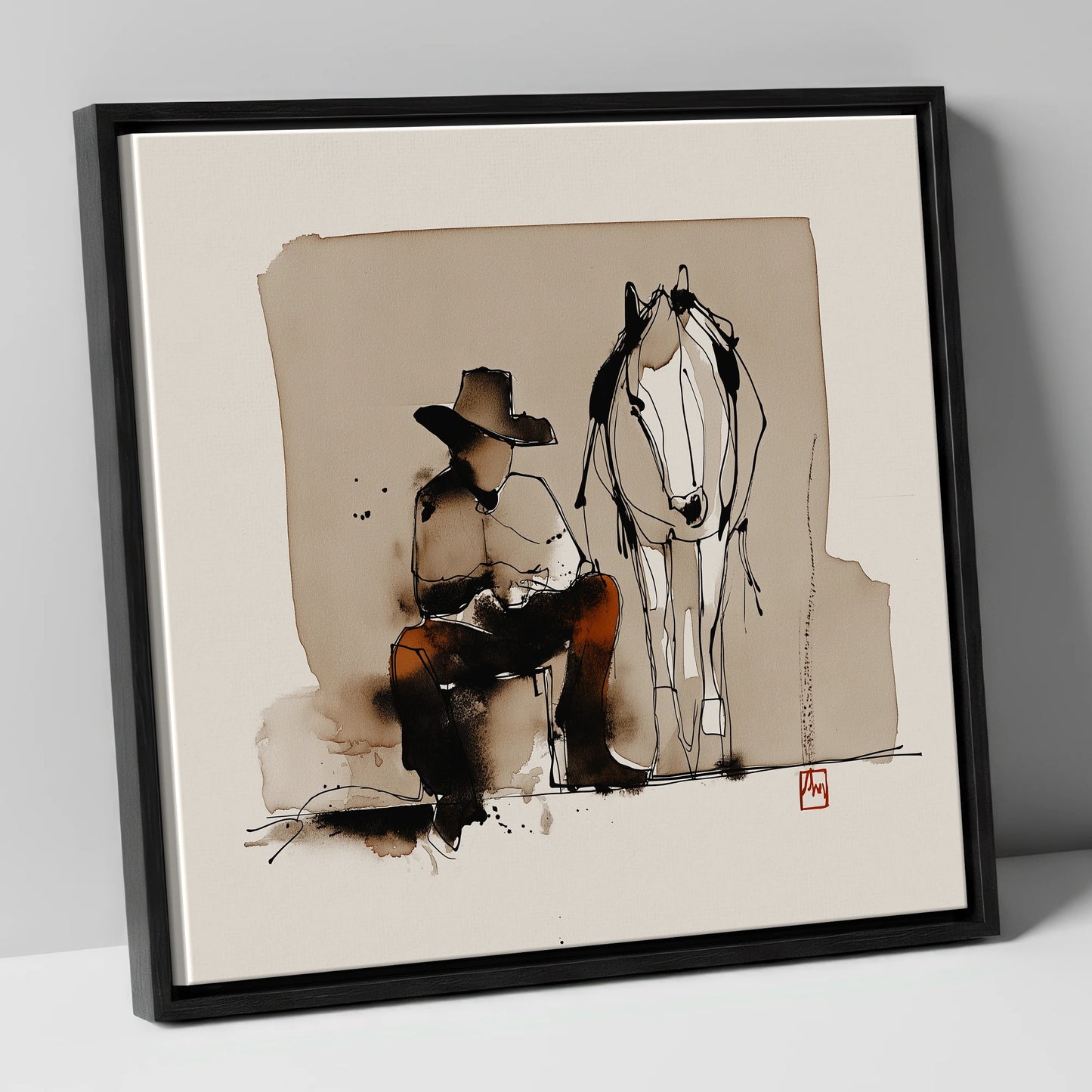 Quiet Western Companions western horse canvas wall art in black frame
