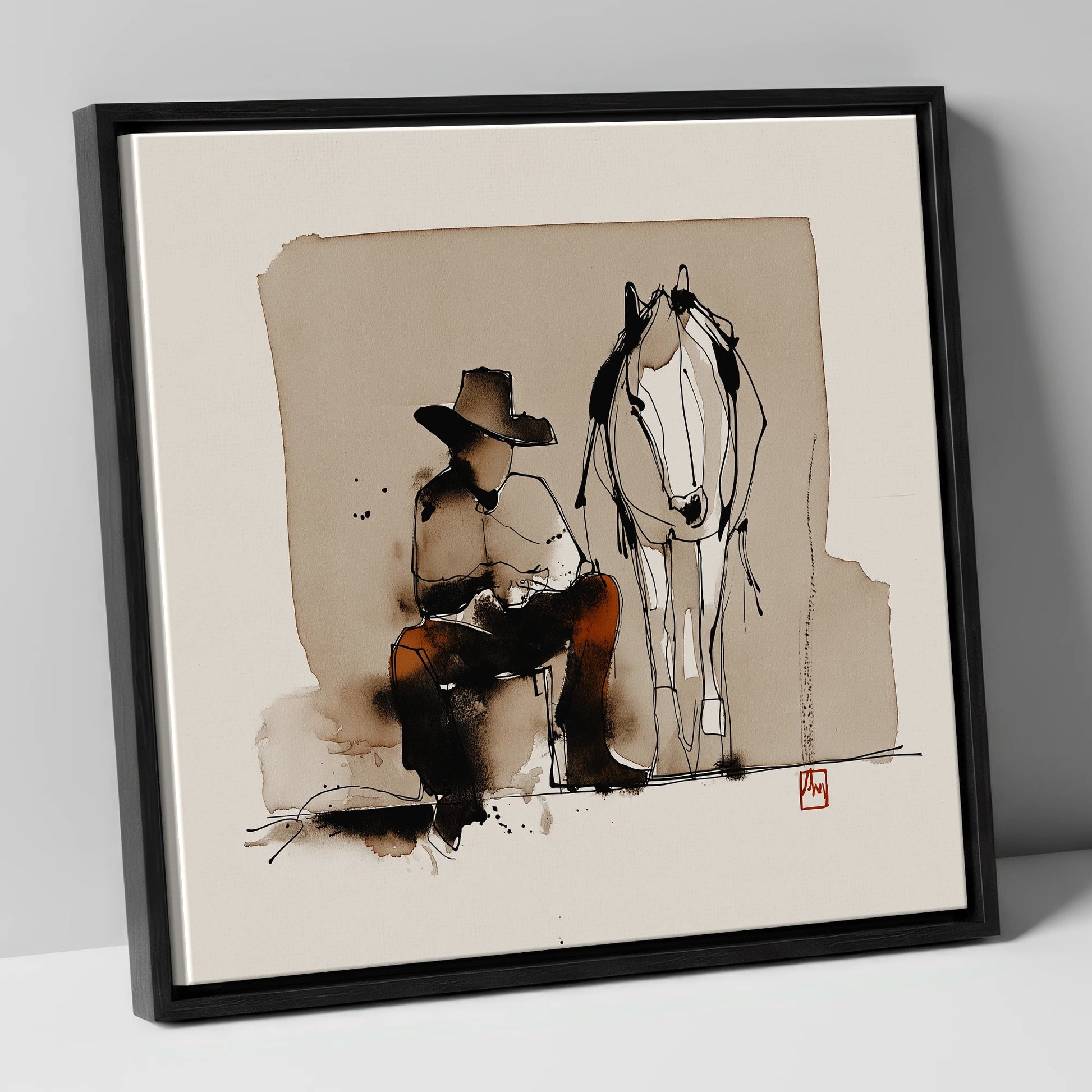 Quiet Western Companions western horse canvas wall art in black frame