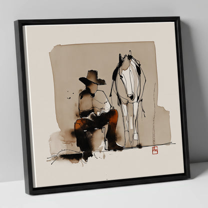 Quiet Western Companions western horse canvas wall art in black frame