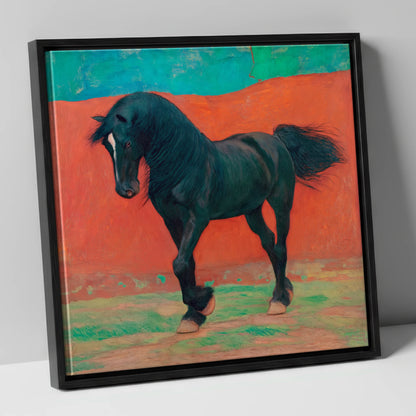 Bold Friesian Rhythm horse breed canvas wall art in black frame