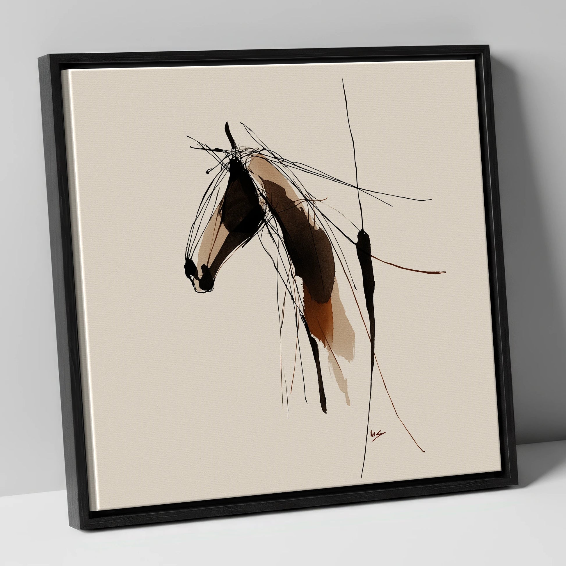 Fluid Grace horse portrait canvas wall art in black frame