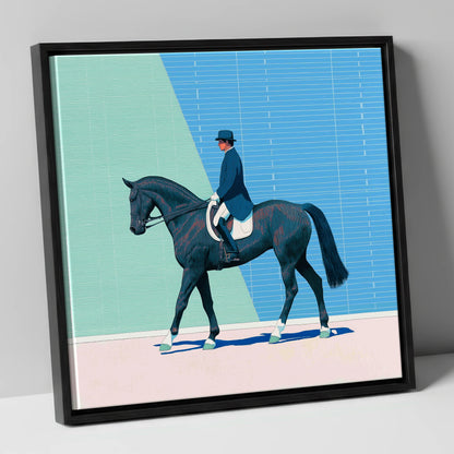Rhythmic Precision dressage horse canvas wall art in black frame