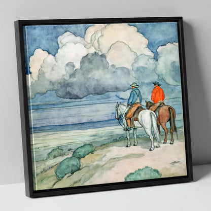 The Gathering Storm horse landscape canvas wall art in black frame