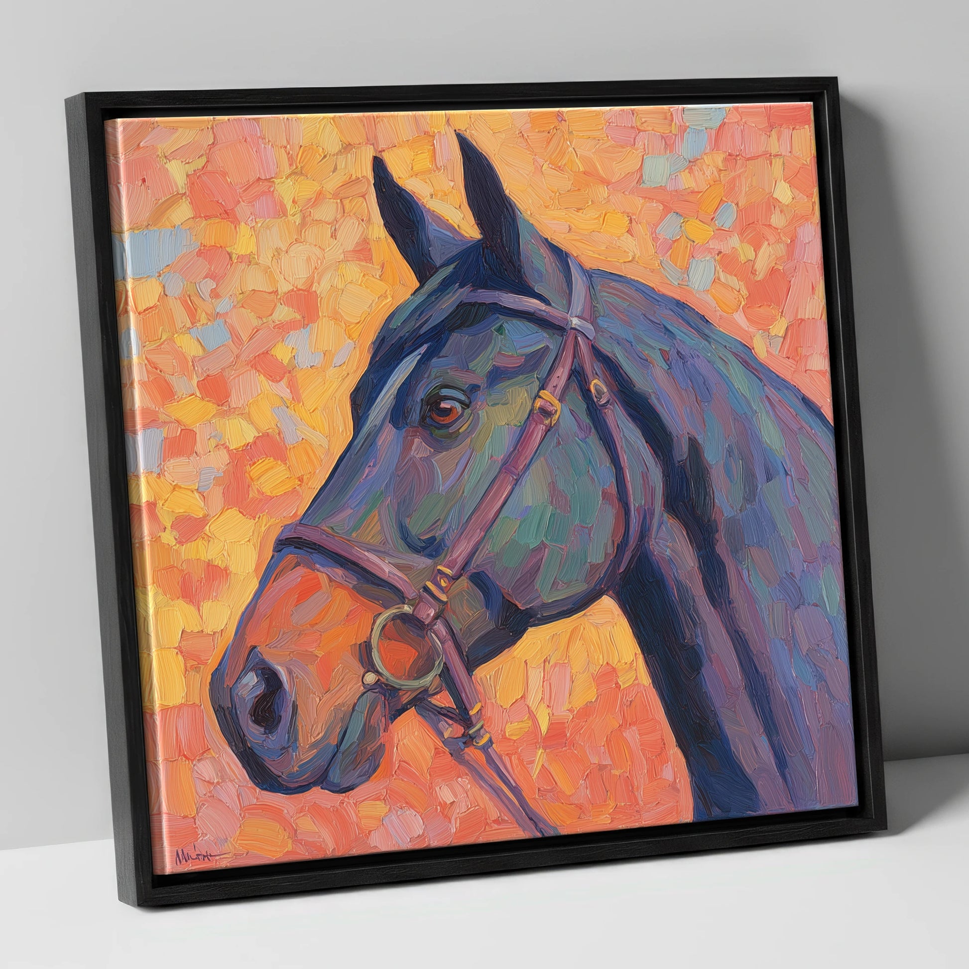 Radiant Equine Profile horse portrait canvas wall art in black frame
