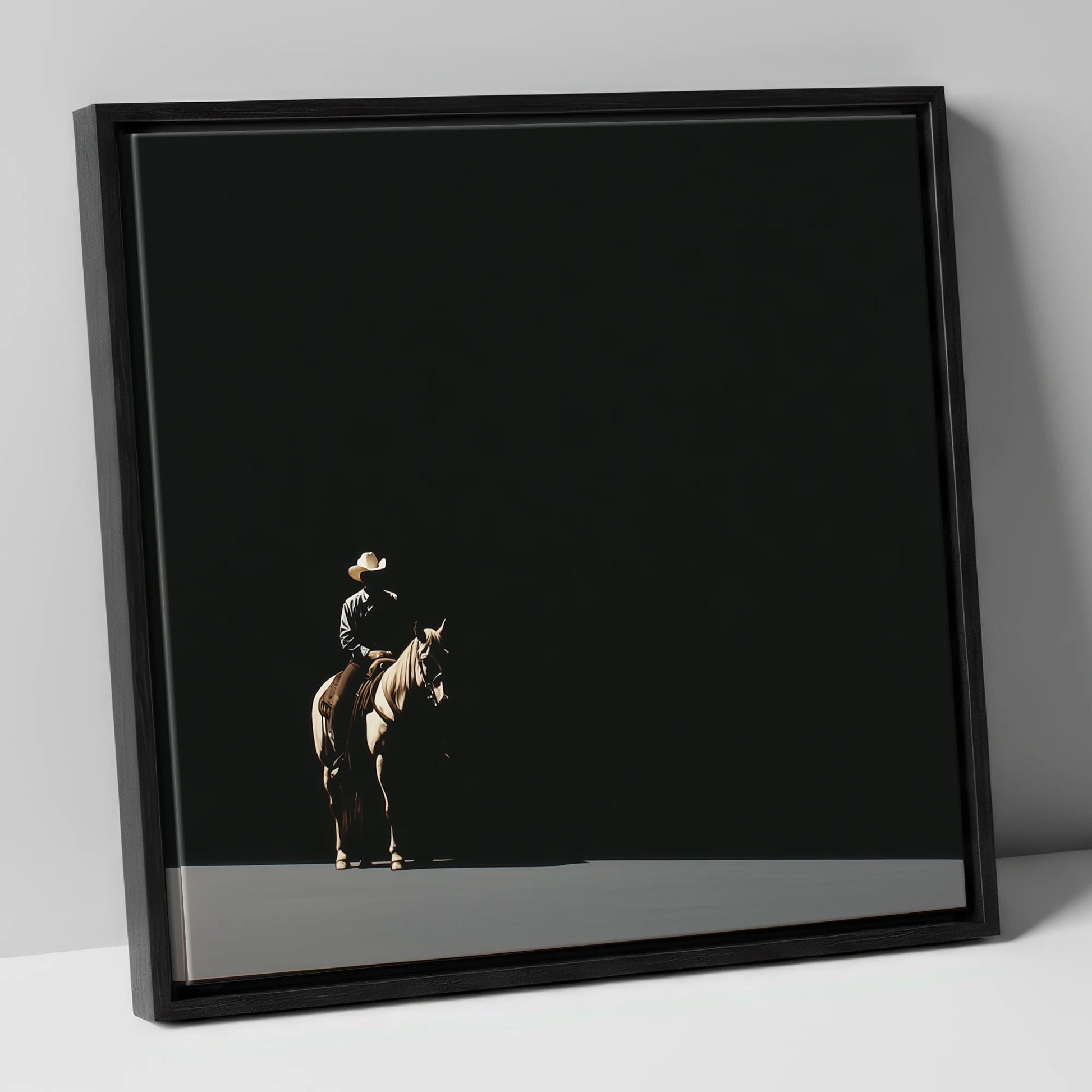 Solitary Western Rider western horse canvas wall art in black frame