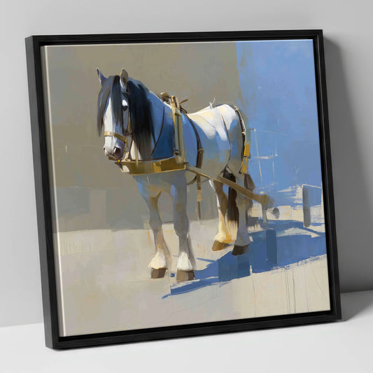 Dignity in the Shade working horse canvas wall art in black frame