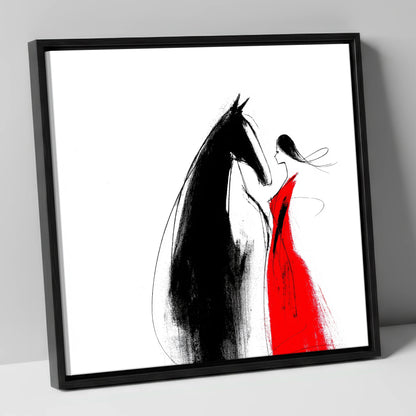 Crimson Connection horse & rider canvas wall art in black frame
