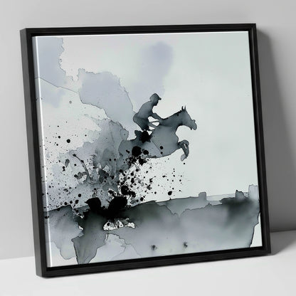Monochrome Momentum show jumping horse canvas wall art in black frame