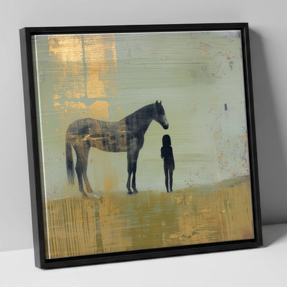 Gilded Connection horse & rider canvas wall art in black frame