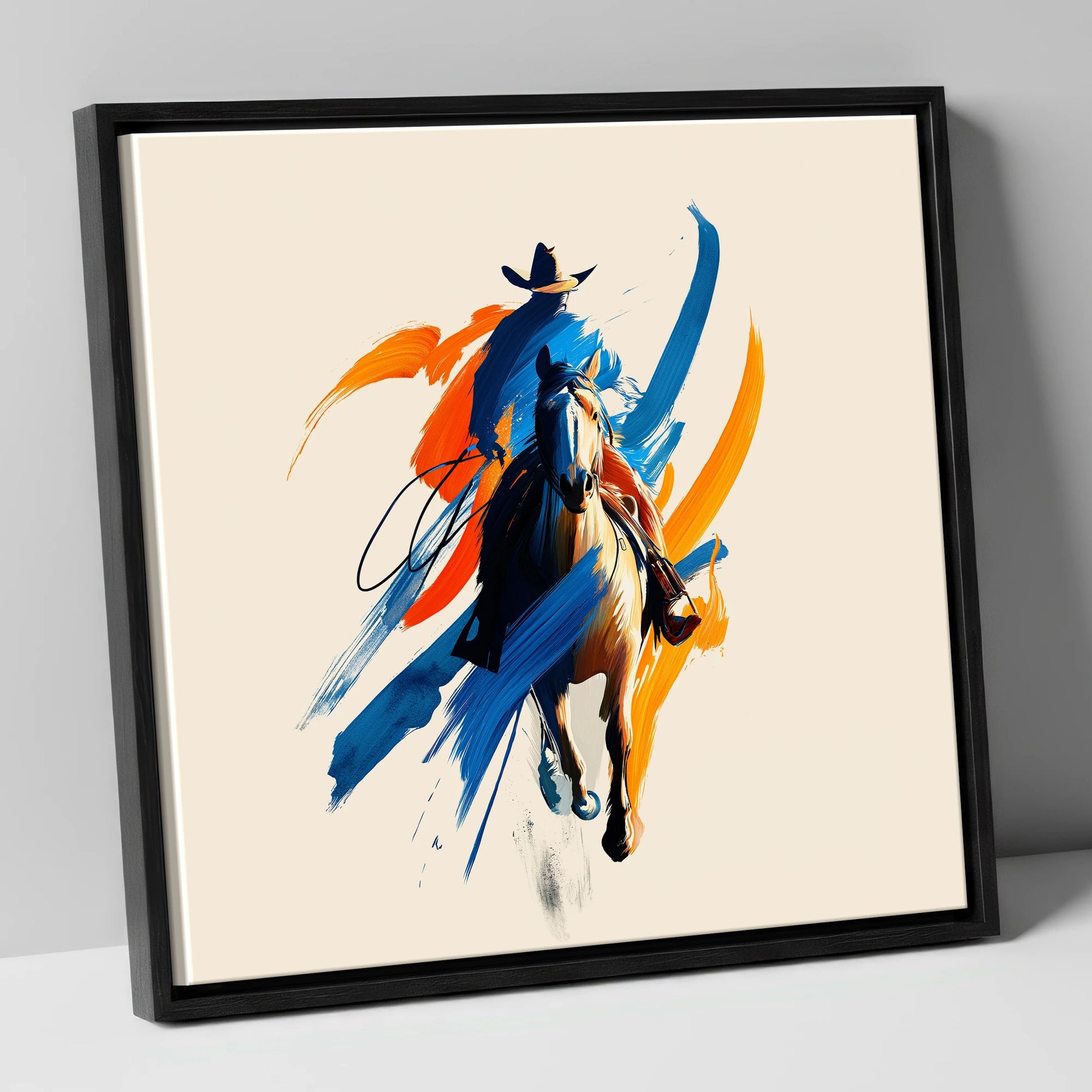 Bold Frontier Spirit western horse canvas wall art in black frame