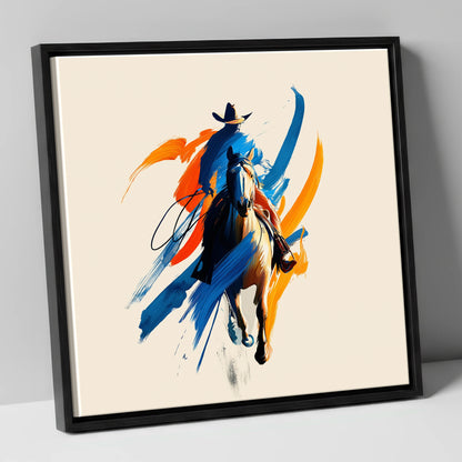 Bold Frontier Spirit western horse canvas wall art in black frame