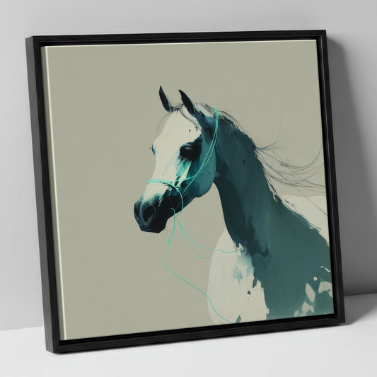 Midnight Teal Arabian horse breed canvas wall art in black frame