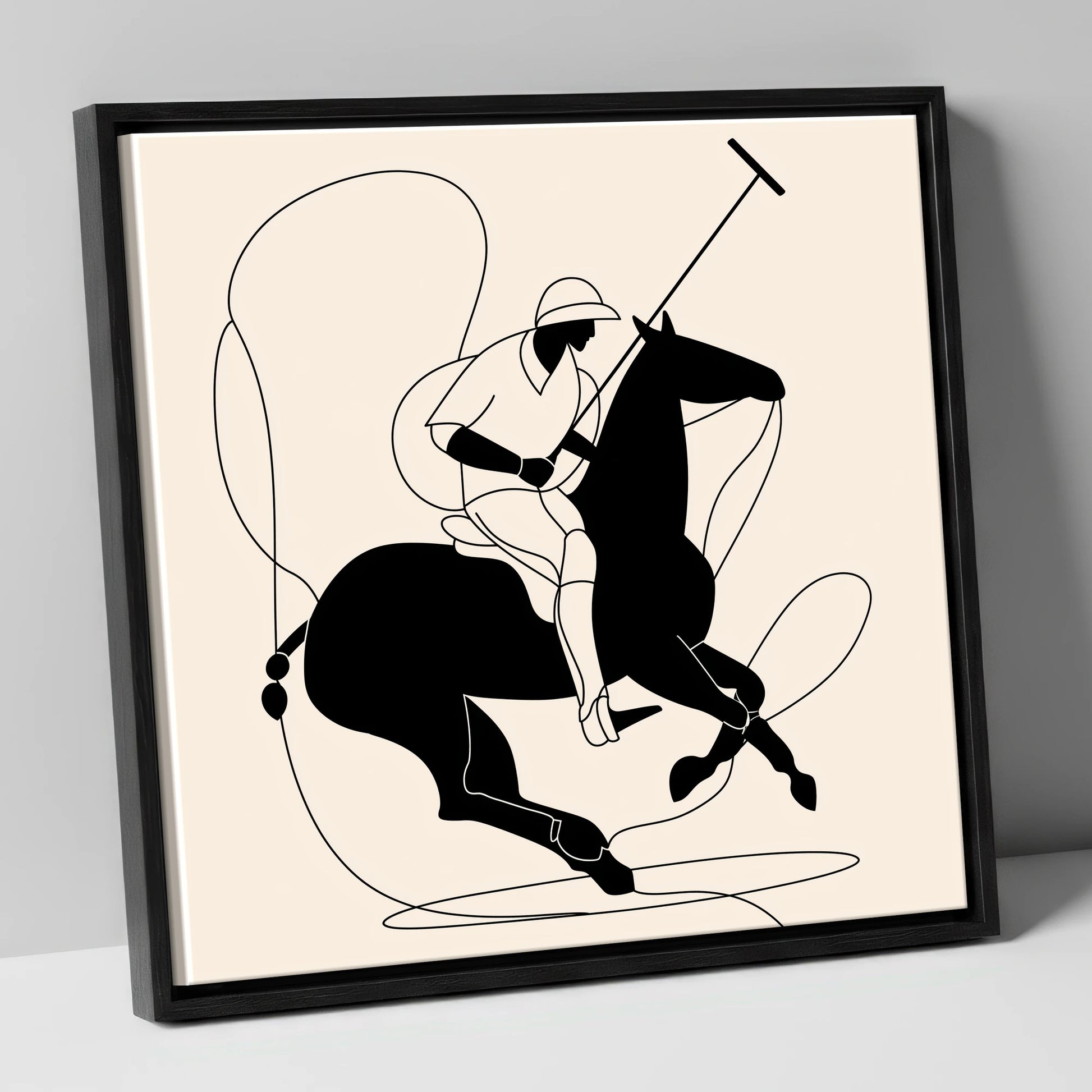 Polo in Motion polo horse canvas wall art in black frame