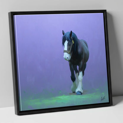 The Stepping Cob horse breed canvas wall art in black frame