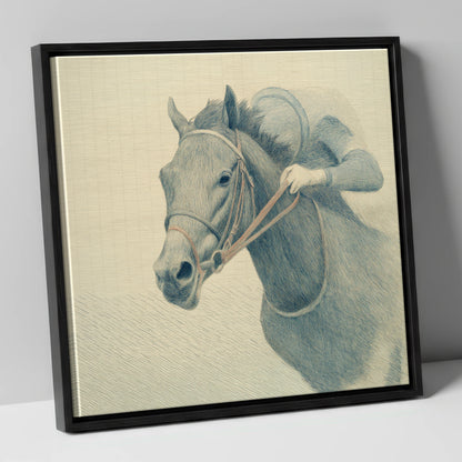 Quiet Precision racing horse canvas wall art in black frame