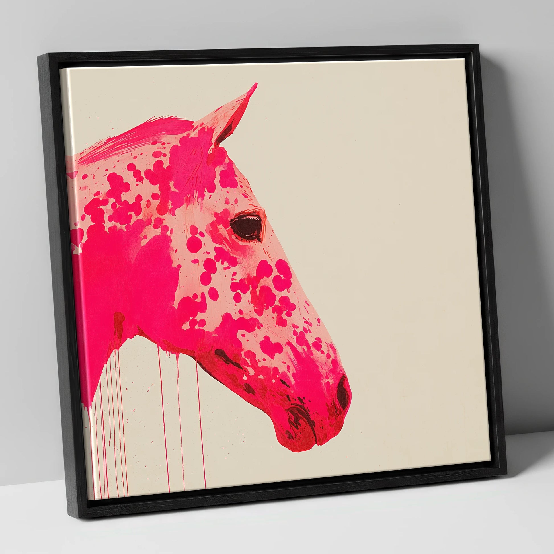 Vibrant Magenta Profile horse portrait canvas wall art in black frame