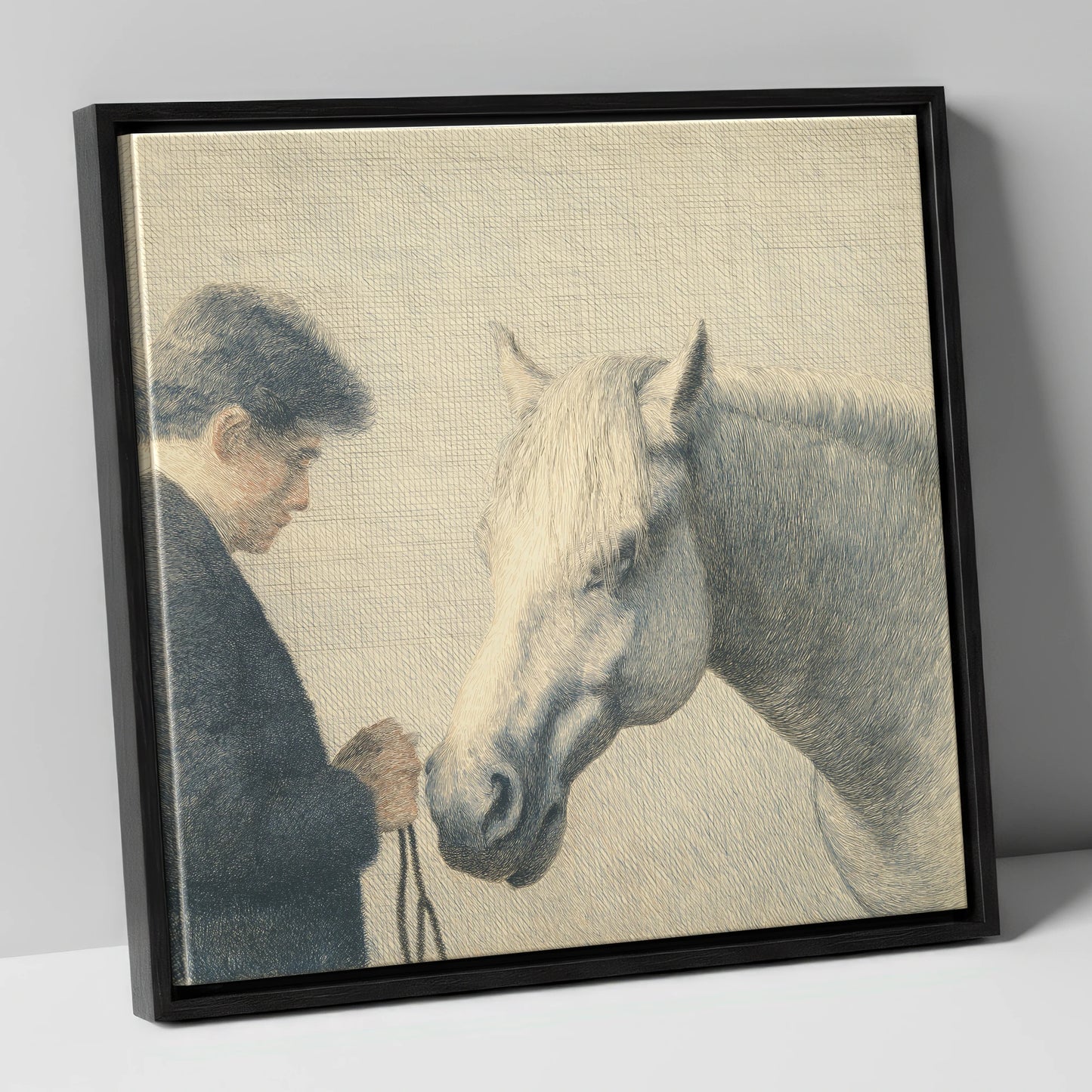 The Quiet Bond horse & rider canvas wall art in black frame