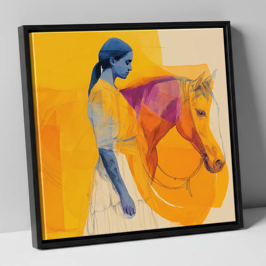 Vivid Bond horse & rider canvas wall art in black frame