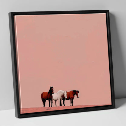 The Blush Horizon wild horses canvas wall art in black frame