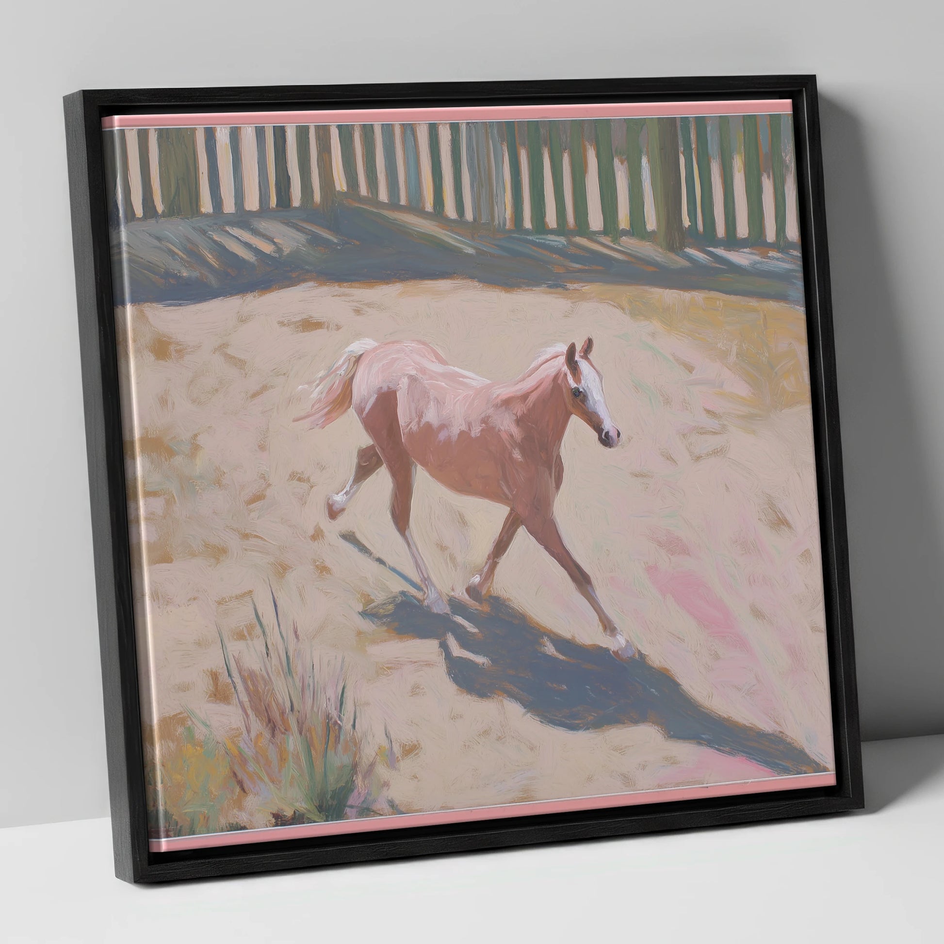Sunlit Arena Stride horse breed canvas wall art in black frame