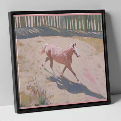 Sunlit Arena Stride horse breed canvas wall art in black frame
