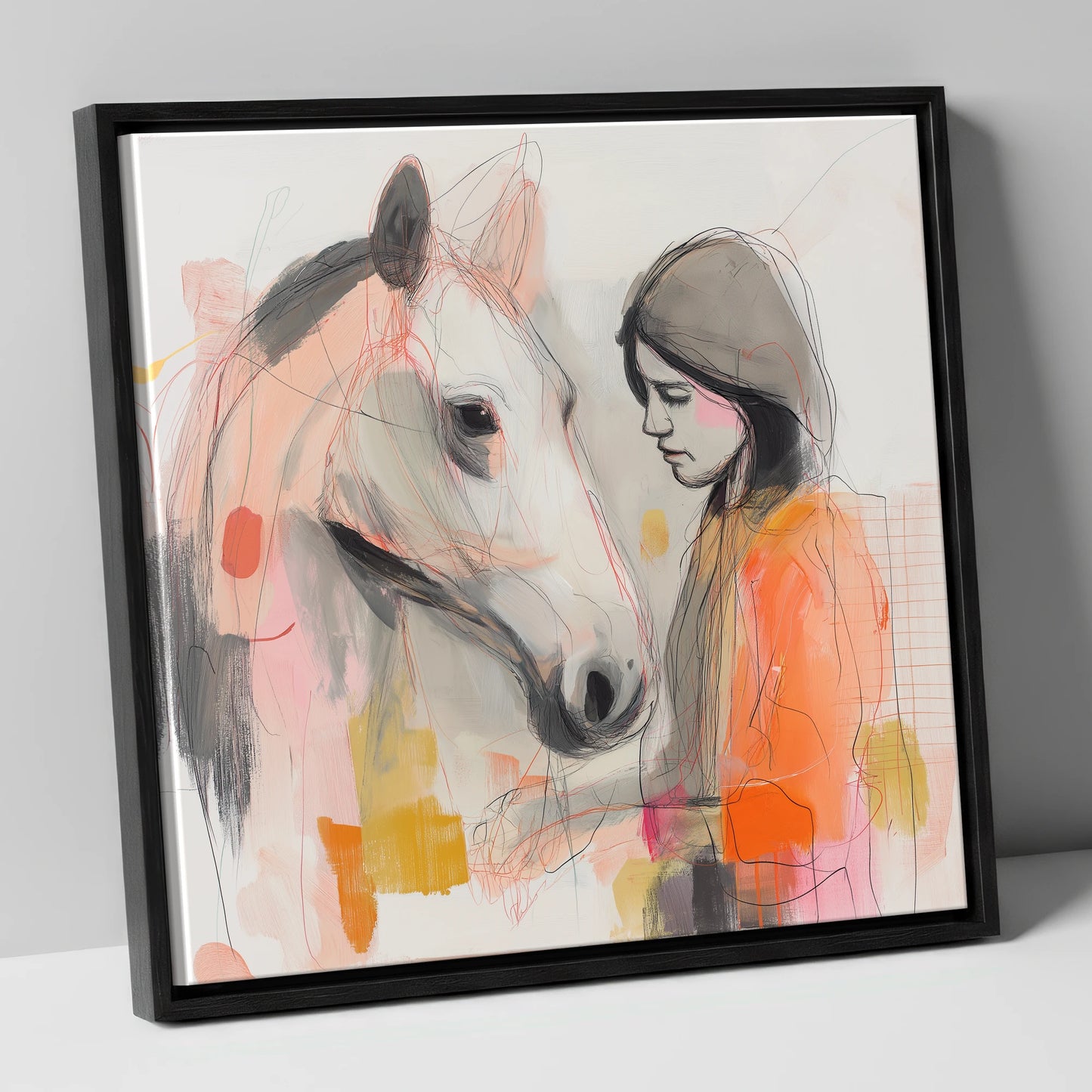 Unspoken Bond horse & rider canvas wall art in black frame