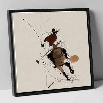 Dynamic Chukka polo horse canvas wall art in black frame