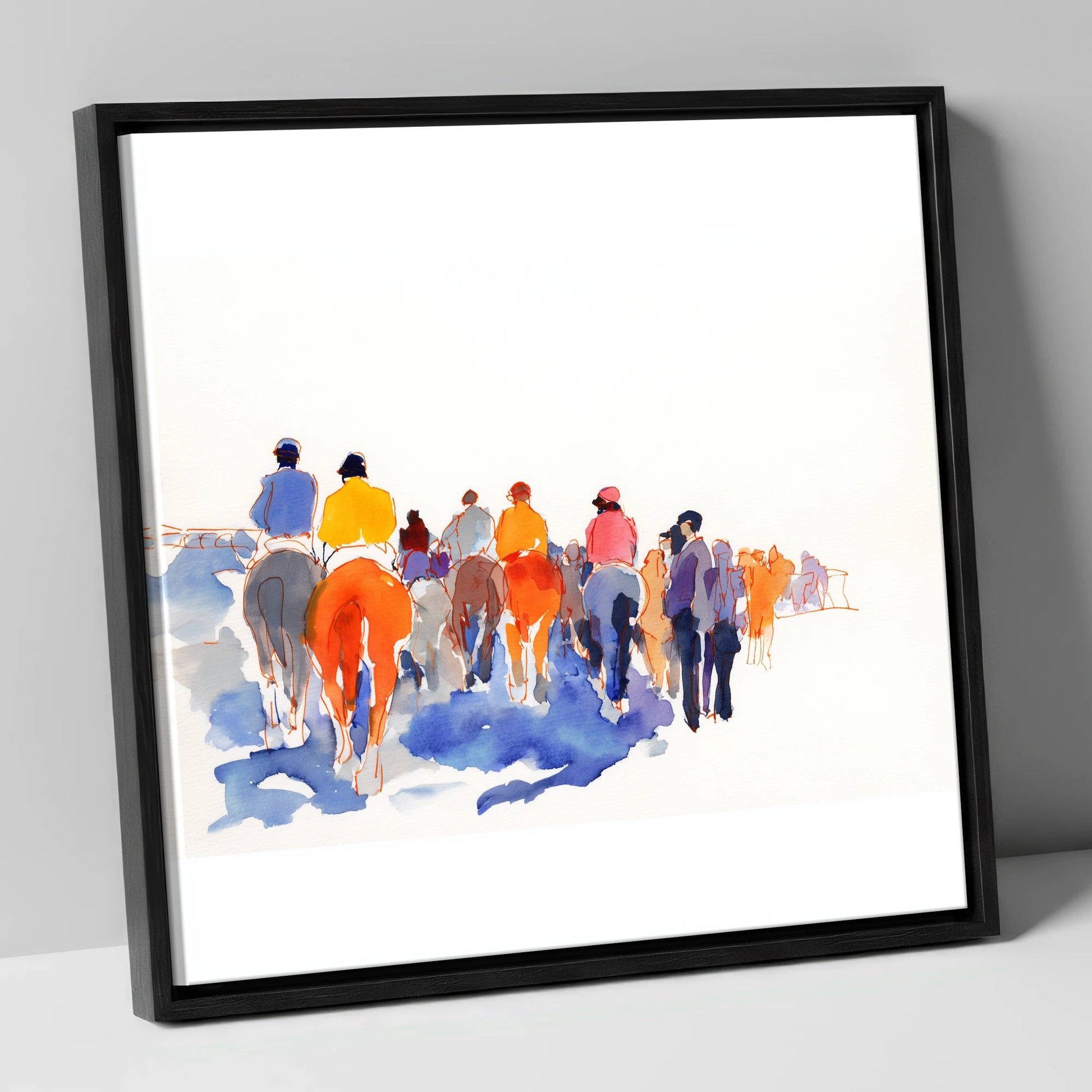 Heading to the Post racing horse canvas wall art in black frame