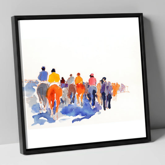 Heading to the Post racing horse canvas wall art in black frame
