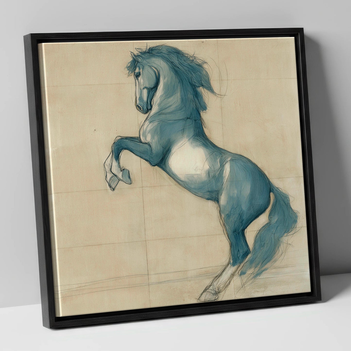 Azure Equine Study horse portrait canvas wall art in black frame