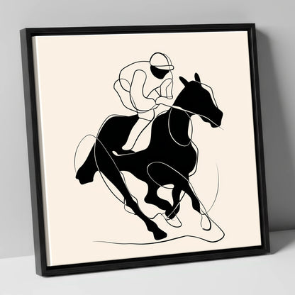 Silhouetted Gallop racing horse canvas wall art in black frame