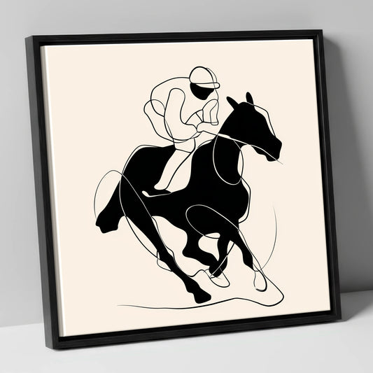 Silhouetted Gallop racing horse canvas wall art in black frame