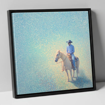 Luminous Solitude western horse canvas wall art in black frame